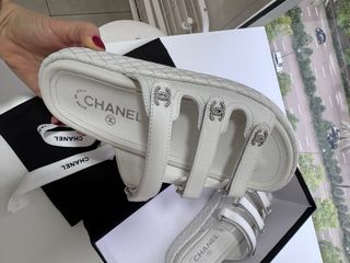 Sandalias Chanel Piel Blancas Talla 37 Nuevas