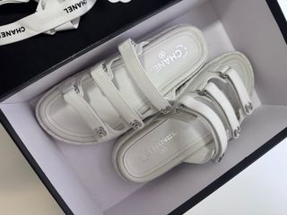 Sandalias Chanel Piel Blancas Talla 37 Nuevas