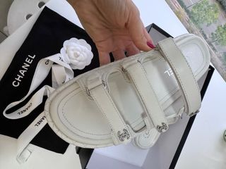Sandalias Chanel Piel Blancas Talla 37 Nuevas