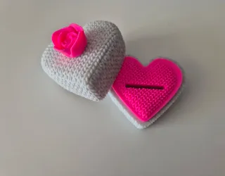 Caixa de Anel Coração Rosa e Cinza