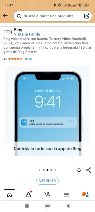 Videotimbre Ring con batería (2024)Color Bronce