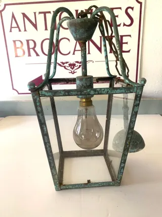 Farol antiguo metal y cristal estilo industrial