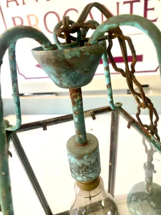 Farol antiguo metal y cristal estilo industrial