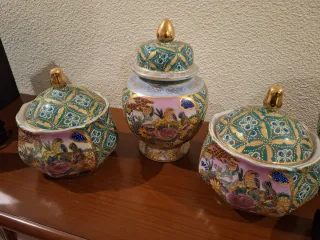 Juego 3 Jarrones Cerámica Decorados