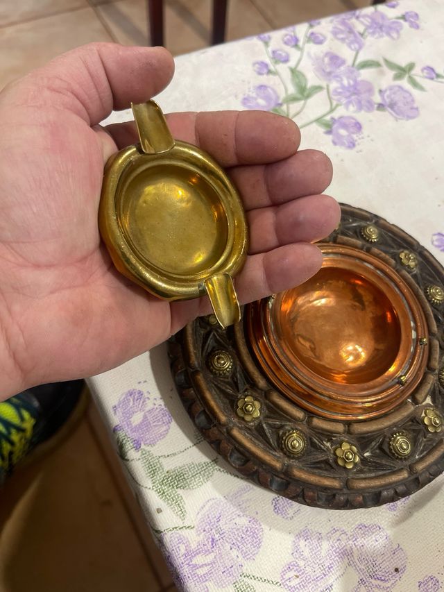 Mini brasero cobre y cenicero de latón