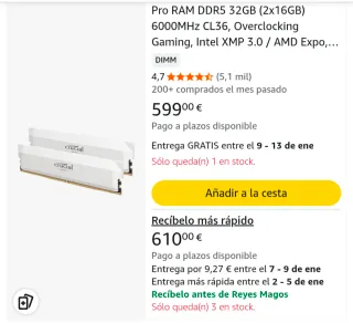 Memoria Ram Crucial Pro DDR5 32GB (2x16GB) 6000MHz