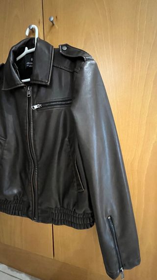 Chaqueta polipiel Stradivarius Marrón Talla M