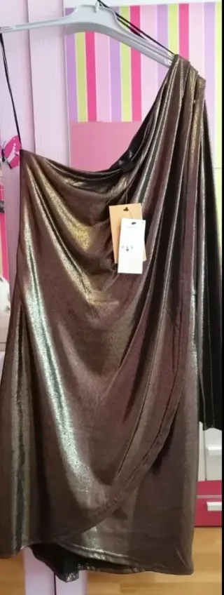 Vestido asimétrico dorado Blanco Talla M