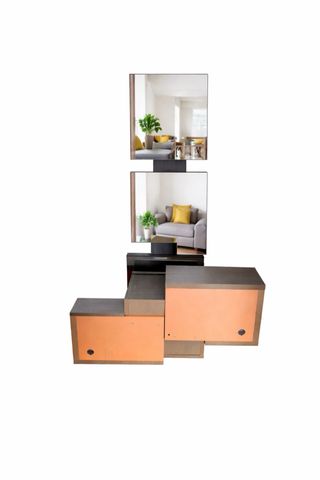 Mueble recibidor con espejo gris y naranja