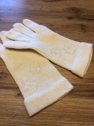 Guanti lana misto beige con perline