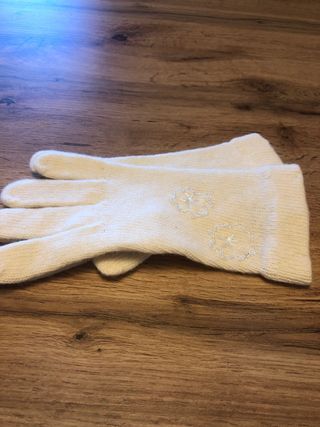 Guanti lana misto beige con perline