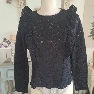 Blusa Zara pizzo nera manica lunga