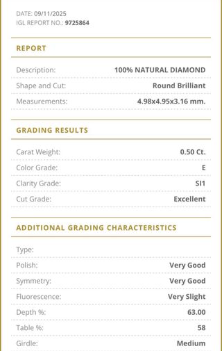 Anillo Oro 18k Diamante Natural 0.50 Ct