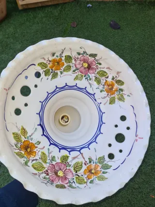 Lámpara cerámica techo floral rosa