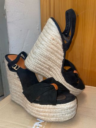 Cuña Esparto Ante Negro Beige