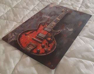 Letrero Metal Vintage Guitarra Eléctrica Roja.