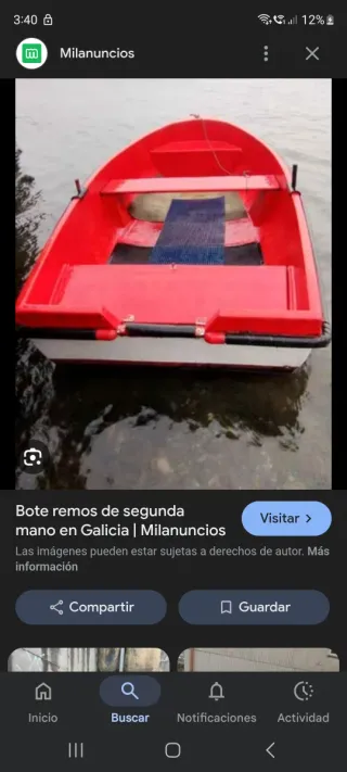 Barca de remos de fibra de vidrio