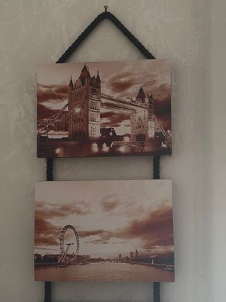 Set 3 Quadri Legno Londra Vintage