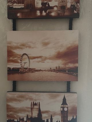 Set 3 Quadri Legno Londra Vintage