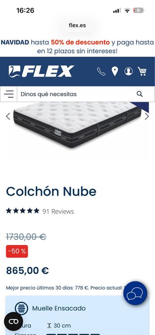 Colchón Flex y somier de hierro forrado con tela