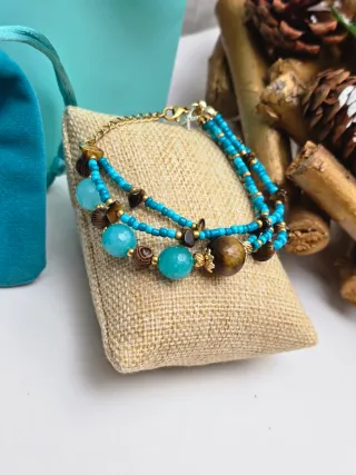 Pulsera piedras naturales y madera. Inoxidable