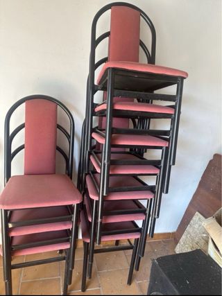 Lote de 10 Sillas Hierro y Tela Rosa