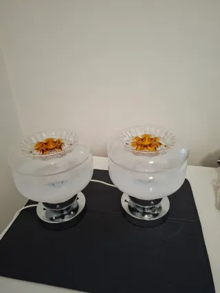 Coppia Lampade Vintage Vetro e Metallo