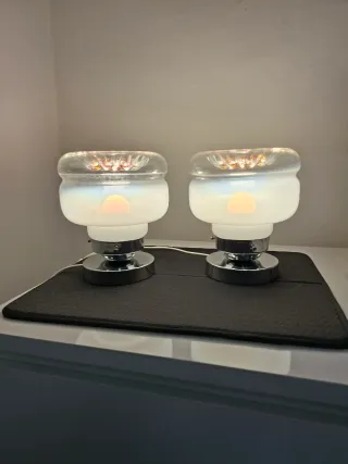 Coppia Lampade Vintage Vetro e Metallo