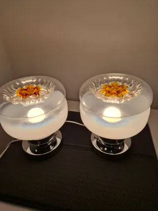 Coppia Lampade Vintage Vetro e Metallo