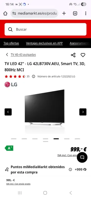 Smart TV WiFi LG 42"