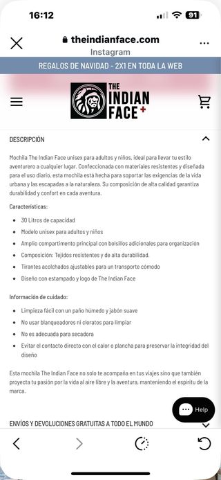 Mochila The Indian Face 30L Nueva con etiquetas