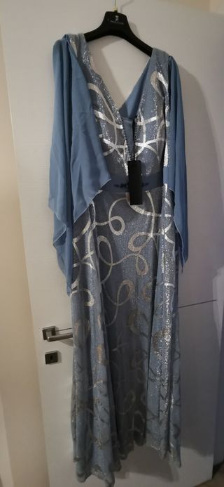 Abito lungo Hassler blu e argento