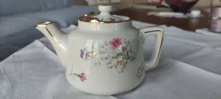 Tetera Limoges Porcelana Flores Doradas