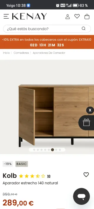 Aparador estrecho Kolb madera natural