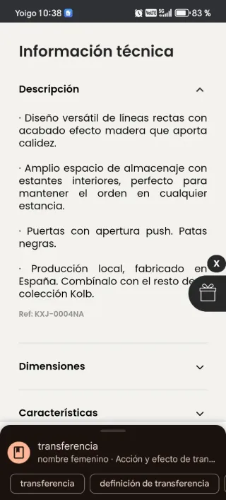 Aparador estrecho Kolb madera natural