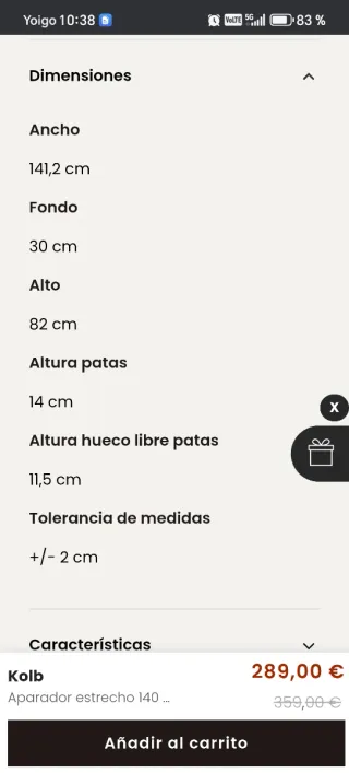 Aparador estrecho Kolb madera natural