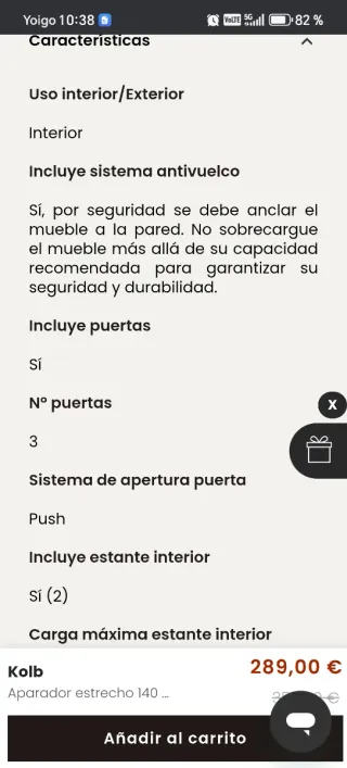 Aparador estrecho Kolb madera natural