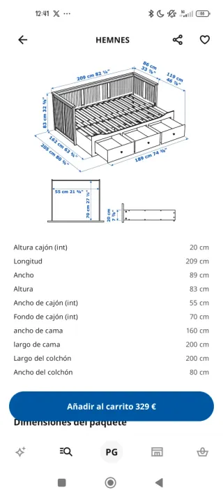 Diván Ikea con 2 colchones de 80 cm