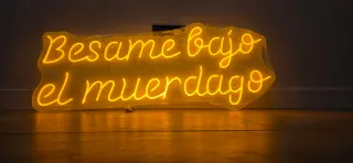 Letrero Neón Besame bajo el muérdago luminoso