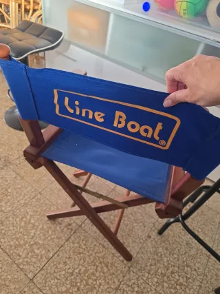 Silla de director de madera y tela azul