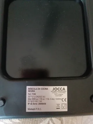 Báscula Cocina JOCCA Negra Max 5kg