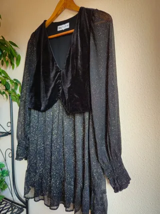 Vestido Zara Negro Brillantina Terciopelo S