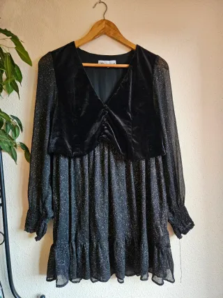 Vestido Zara Negro Brillantina Terciopelo S