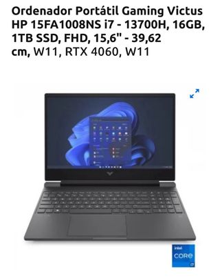 Portátil HP Victus i7 · RTX 4060 · 16GB · 1TB