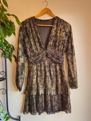 Vestido Zara brillante negro y dorado