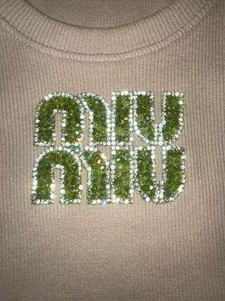 Top Miu Miu Algodón Acanalado Logo Cristales