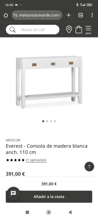 Consola recibidor madera maciza blanca