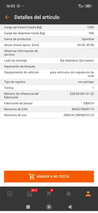 Muelles Eibach VW Bora Golf 4