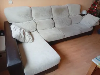 Sofá Chaiselong Beige y Marrón