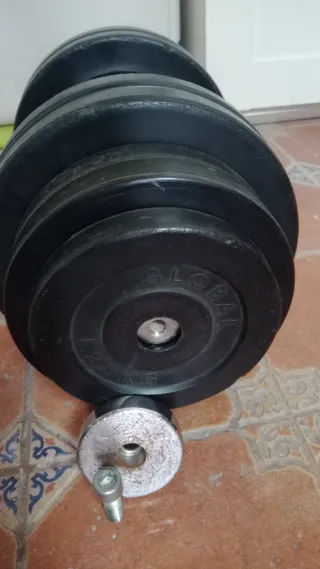 Mancuernas y discos de goma gimnasio